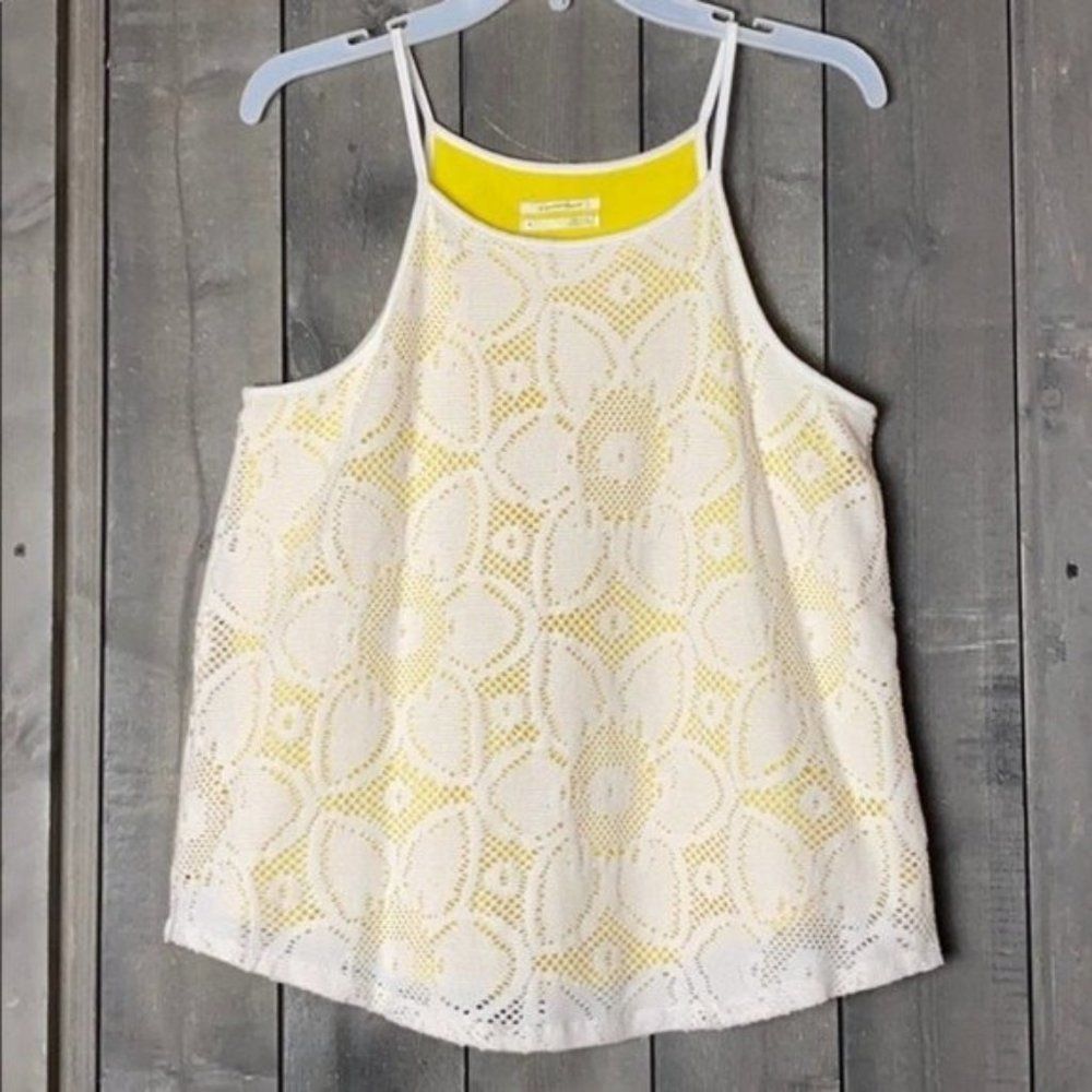 ANTHROPOLOGIE Sleeveless Eyelet Top White and Yellow Medium